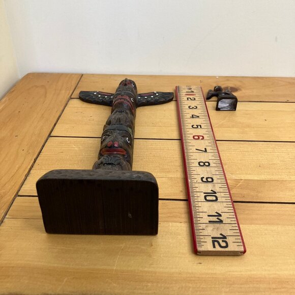 BOMA Haida Indigenous Art Totem Pole Figurine 11"+ Mini Totem Brown Resin Canada - Picture 8 of 9